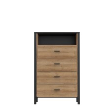 Hochkommode >HIGH ROCK< in Schwarz / Riviera Eiche Dekor, 4 Schubladen - 69,8x110,7x40,2cm (BxHxT)