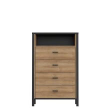 Hochkommode >HIGH ROCK< in Schwarz / Riviera Eiche Dekor, 4 Schubladen - 69,8x110,7x40,2cm (BxHxT)