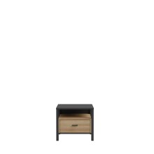 Nachtkommode >HIGH ROCK< in Schwarz  / Riviera Eiche Dekor, 1 Schublade - 54,8x48,7x40,2cm (BxHxT)