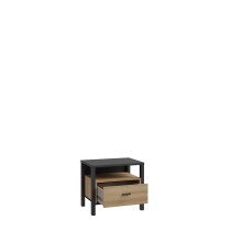 Nachtkommode >HIGH ROCK< in Schwarz  / Riviera Eiche Dekor, 1 Schublade - 54,8x48,7x40,2cm (BxHxT)