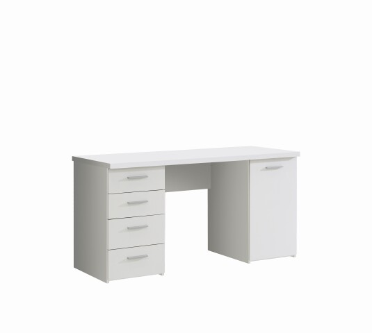 Schreibtisch >NET106< mit 4 Schubladen und Tür, in weiß - 145x76,3x60cm (BxHxT)
