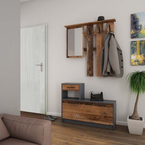 Garderoben-Set >TAMINA< 2-teilig in Old-Wood-Optik 97 x 190 x 25 cm (BxHxT)