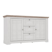 Sideboard >ILOPPA< mit 3 Schubladen und 2 Türen, in Schnee / Nelson Eiche Dekor - 160x92,5x44,3cm (BxHxT)