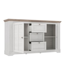 Sideboard >ILOPPA< mit 3 Schubladen und 2 Türen, in Schnee / Nelson Eiche Dekor - 160x92,5x44,3cm (BxHxT)