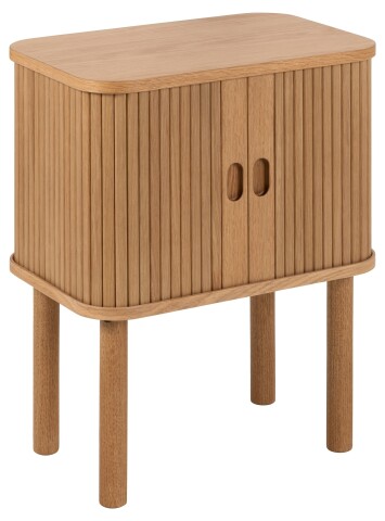Nachtkommode >Langley< mit Lamellenfront in Eiche furniert, MDF - 45x60x30cm (BxHxT)
