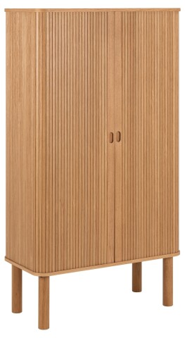 Mehrzweckschrank >Langley< mit Lamellenfront in Eiche furniert, MDF - 80x145x40cm (BxHxT)