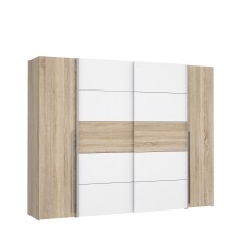 Dreh-/Schwebetürenschrank >Narago< mit Inneneinteilung, in Sonoma Eiche Dekor / Weiss - 270,3x210,5x61,2cm (BxHxT)