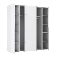 Dreh-/Schwebetürenschrank >Narago< mit Inneneinteilung, in weiß - 200,1x210x61,2cm (BxHxT)