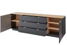 Wohnwand >Core< (3-teilig) in schwarz matt / Artisan Dekor - 240x77x44 (BxHxT)