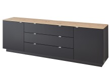 Wohnwand >Core< (3-teilig) in schwarz matt / Artisan Dekor - 240x77x44 (BxHxT)