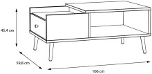 Couchtisch >Harllson< mit Schublade und Fach, in Weiss/ Mauvella Eiche Dekor - 106x45,4x59,8cm (BxHxT)