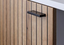 Stauraumvitrine >ALVERNO< 2 Türen, in Asche/Coast Evoke Eiche Lamelle-Dekor - 80x139x40 (BxHxT)