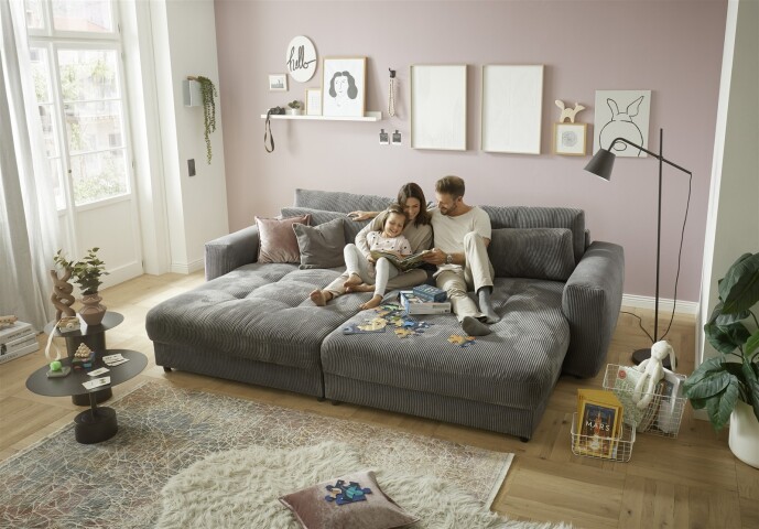 Big-Sofa >BARURA Loveseat< mit 4 Kissen, Bezug Cord-Optik anthrazit "ash" - 292x90x194 (BxHxT)