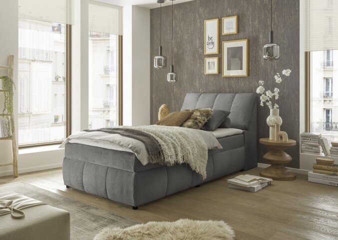 Boxspringbett >Valencia 120< 2x Bettkasten / Stauraum, inkl. Topper, Bezug graphite, Liegefläche 120x200cm - Stellmaß 123x105x240cm (BxHxT)