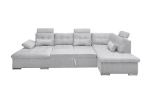 Wohnlandschaft >MEDAN< Schlaffunktion, Bettkasten, 3 Kopftützen, Armlehnfunktion, in light grey - 324x107x170/218 (BxHxT))