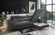 Ecksofa >SYDNEY< Elektrische Sitztiefenverstellung, 3 verstellbare Kopfstützen, Bettkasten, in anthrazit - 268x105x172 (BxHxT)