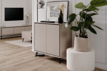 Kommode >Arona< 2 Türen, 2 Böden, in Sand / Schwarz - 90x90x38cm (BxHxT)