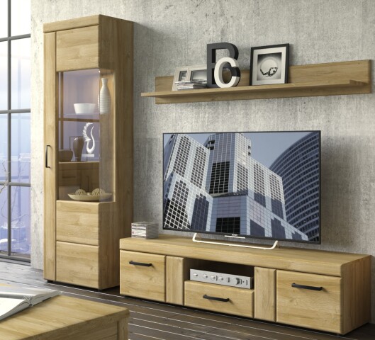 Wohnwand >Cortina< (3-teilig) in Grandson Eiche Dekor - 215x195x41 (BxHxT)