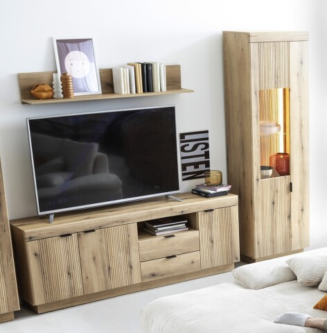 Wohnwand >Delamar< (3-teilig) in Coast Evoke Eiche Dekor - 248x197x40 (BxHxT)