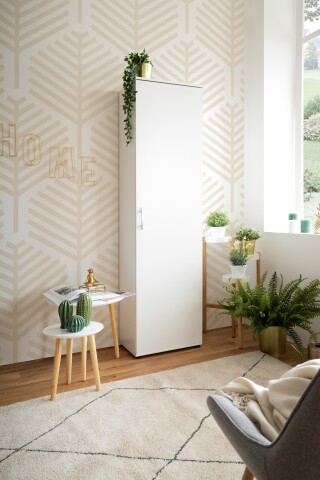 Garderobenschrank >Andy< 1 Tür, 5 Böden, in Weiß - 50x187x34cm (BxHxT)