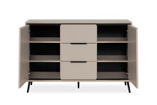Sideboard >Arona< 2 Türen, 3 Schubladen, 4 Böden, in Sand / Schwarz - 135x90x38cm (BxHxT)