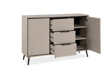 Sideboard >Arona< 2 Türen, 3 Schubladen, 4 Böden, in Sand / Schwarz - 135x90x38cm (BxHxT)