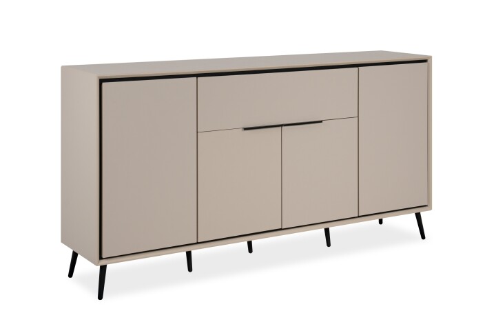 Sideboard >Arona< 4 Türen, 1 Schublade, 6 Böden, in Sand / Schwarz - 175x90x38cm (BxHxT)