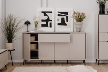 Sideboard >Arona< 4 Türen, 1 Schublade, 6 Böden, in Sand / Schwarz - 175x90x38cm (BxHxT)
