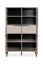 Highboard >Arona< 4 Türen, 2 Schubladen, 4 Böden, in Sand / Schwarz - 90x140x38cm (BxHxT)