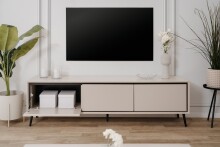 Lowboard >Arona< 3 Klappen, in Sand / Schwarz - 175x50x38cm (BxHxT)
