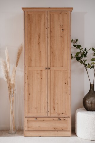 Mehrzweckschrank >Timber< 2 Türen, 1 Schublade, 5 Böden, Landhaus, in Artisan Eiche Dekor

 - 80x200x39cm (BxHxT)