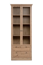 Vitrine >Timber< Landhaus, 2 Türen, 2 Schubladen, 3 Böden, in Artisan Eiche Dekor / Glas - 80x200x45cm (BxHxT)