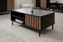 Couchtisch >Monza< 2 Türen, 3D-Lamellen-Optik, in schwarz / Dekor Artisan Eiche - 110,5x47x67cm (BxHxT)