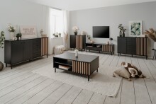 Couchtisch >Monza< 2 Türen, 3D-Lamellen-Optik, in schwarz / Dekor Artisan Eiche - 110,5x47x67cm (BxHxT)