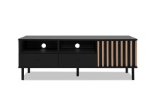 Lowboard >Monza< 1 Türe, 2 Schubladen, 2 Fächer, Kabeldurchlass, 3D-Lamellen-Optik, in schwarz / Dekor Artisan Eiche - 138x49x40cm (BxHxT)