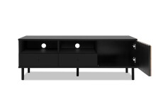 Lowboard >Monza< 1 Türe, 2 Schubladen, 2 Fächer, Kabeldurchlass, 3D-Lamellen-Optik, in schwarz / Dekor Artisan Eiche - 138x49x40cm (BxHxT)