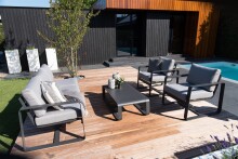 Gartenlounge-Set >BELEZZA< 3-Sitzer, 2 Sessel, Tisch, in Aluminium grau, inkl. Kissen