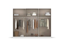Schwebetürenschrank >Barea< 3 Böden, 3 Stangen, Eiche dunkel Dekor/Champagner - 271x210x62cm B/H/T