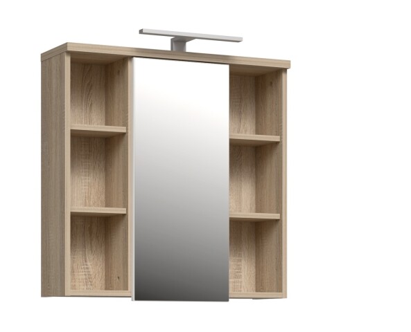 Badezimmerspiegelschrank >Veris< LED-Beleuchtung, Spiegel, Sonoma Eiche Dekor - 68,6x68,1x20cm (B/H/T)