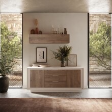 Sideboard >Siena< 2 Türen, 3 Schübe, Cashmere / Mercure Eiche Dekor - 180x80x50 (BxHxT)