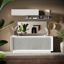 Sideboard >Siena< 4 Türen, Soft-Close, Weiss Lack matt / Beton-Optik - 207x80x50 (BxHxT)