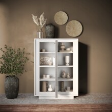 Highboard >Siena< 6 Böden, Soft-Close, Weiss Lack matt, Beton-Optik -106x171x40cm B/H/T