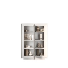 Highboard >Siena< 6 Böden, Soft-Close, Weiss Lack matt, Beton-Optik -106x171x40cm B/H/T