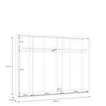 Schiebetürenschrank >MAYACUS< 3 Stangen, 3 Böden, weiß, Eiche Dekor - 269,9x210,5x61,2cm (BxHxT)