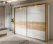 Schwebetürenschrank >MAYACUS< LED, 3 Stangen, 3 Böden, weiß, Eiche Dekor - 280,6x215,9x63cm B/H/T
