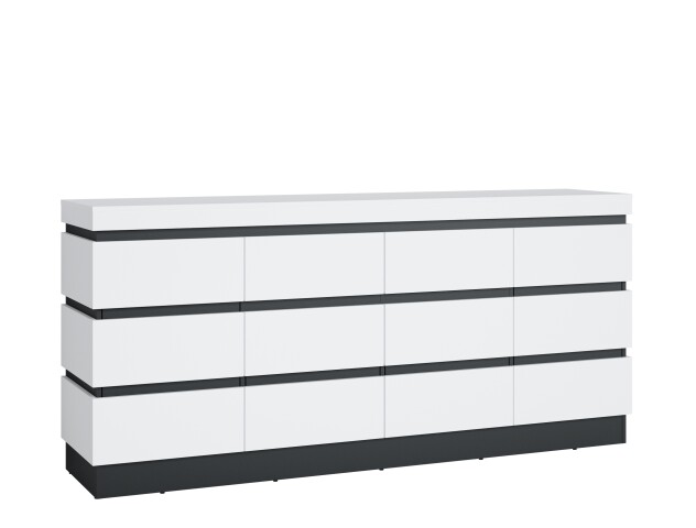 Kommode >CAMPANIA<  4 Türen, 2 Schübe, Alpinweiß / Anthrazit - 200x93x45cm (BxHxT)