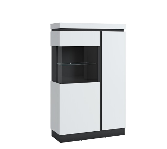 Stauraumvitrine >CAMPANIA< 2 Türen, Alpinweiß / Anthrazit Dekor - 104x164x40cm (BxHxT)