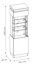 Glasvitrine >CAMPANIA< 1 Tür, 3 Böden, Alpinweiß / Anthrazit Dekor - 60x200x40cm (BxHxT)