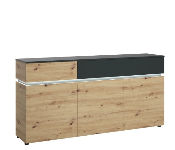 Sideboard >LUCI< 3 Türen, 2 Schübe, Artisan Eiche Dekor/Kosmos Grau - 181x90x40cm BxHxT