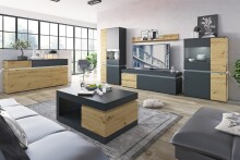 Sideboard >LUCI< 3 Türen, 2 Schübe, Artisan Eiche Dekor/Kosmos Grau - 181x90x40cm BxHxT